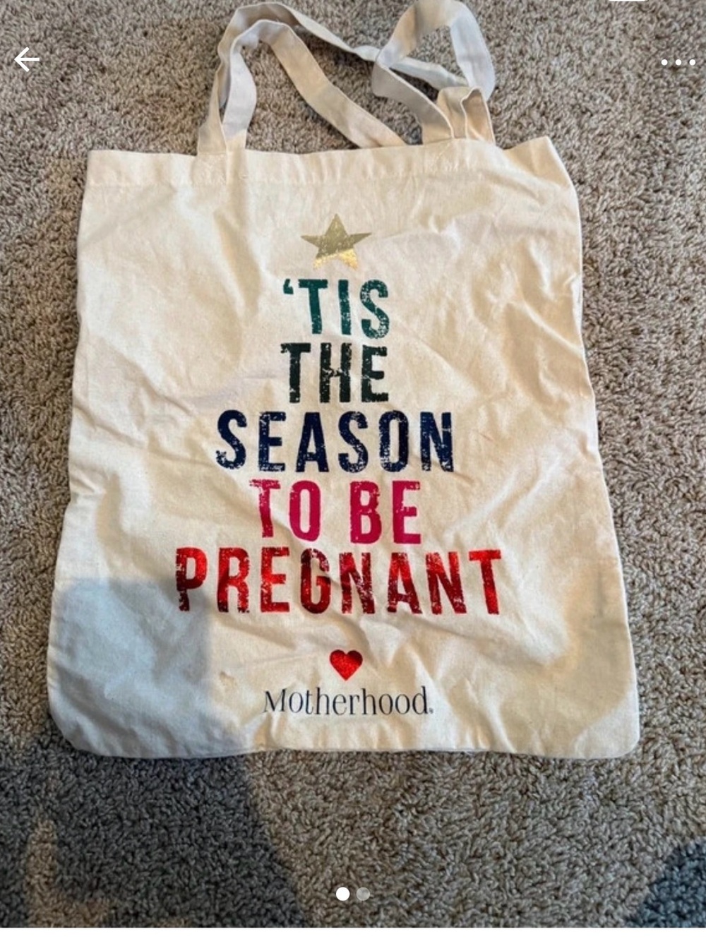 Motherhood Cream Canvas Tote with Multicolor Holiday Lettering